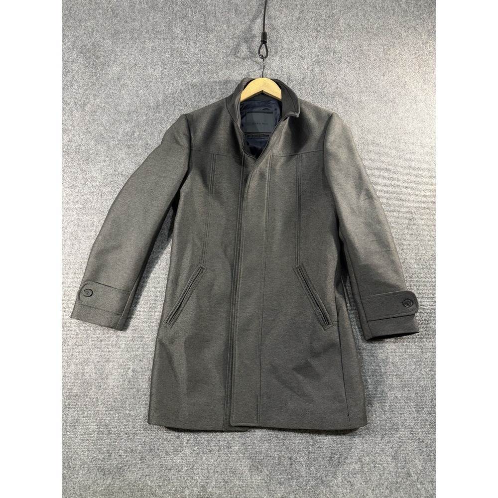 Zara Man Charcoal Gray Funnel Neck Zip & Button Car Coat - Men's Small EUC
